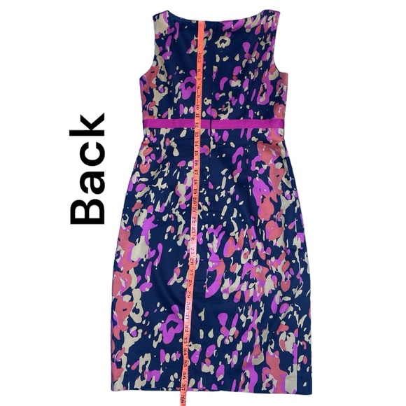 David Mister Pink Cream & Pink Splatter Paint in Navy Sleeveless Dress Sz 4 - Picture 6 of 10